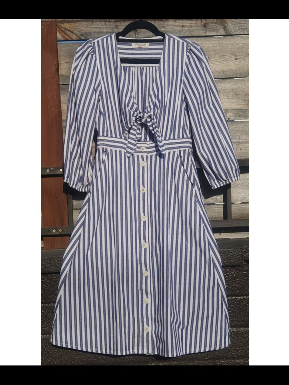 Madewell Stripe Shimmer Cutout Midi Dress Tie Front (Size 2)